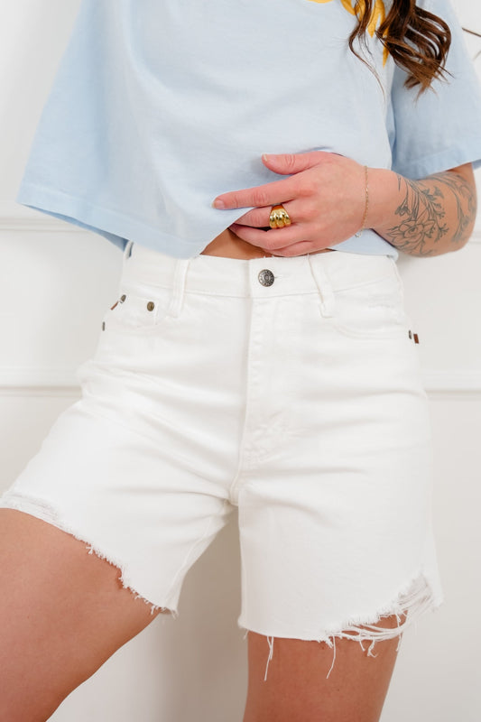 Judy Blue White Rigid Magic Dad Shorts with Cell Phone Pocket